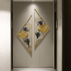 13.4"W x 35.4"H 2 Pieces Metal Triangular Wall Decor Hollow-out Ginkgo Leaves Floral Art