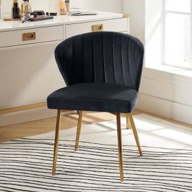 Upholstered Wingback Accent Side Chair w/ Gold Metal Legs (Option: Black Velvet)
