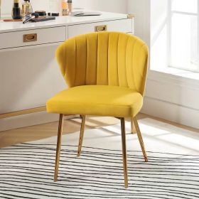 Upholstered Wingback Accent Side Chair w/ Gold Metal Legs (Option: Mustard Yellow Velvet)