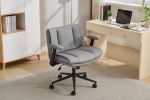 Leather Criss Cross Chair with Flip-Up Armrests, Cross Legged Office Chair on Wheels