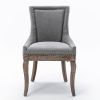 Ultra Side Dining Chair, Thickened fabric chairs with neutrally toned solid wood legs, Bronze nail head, Set of 2